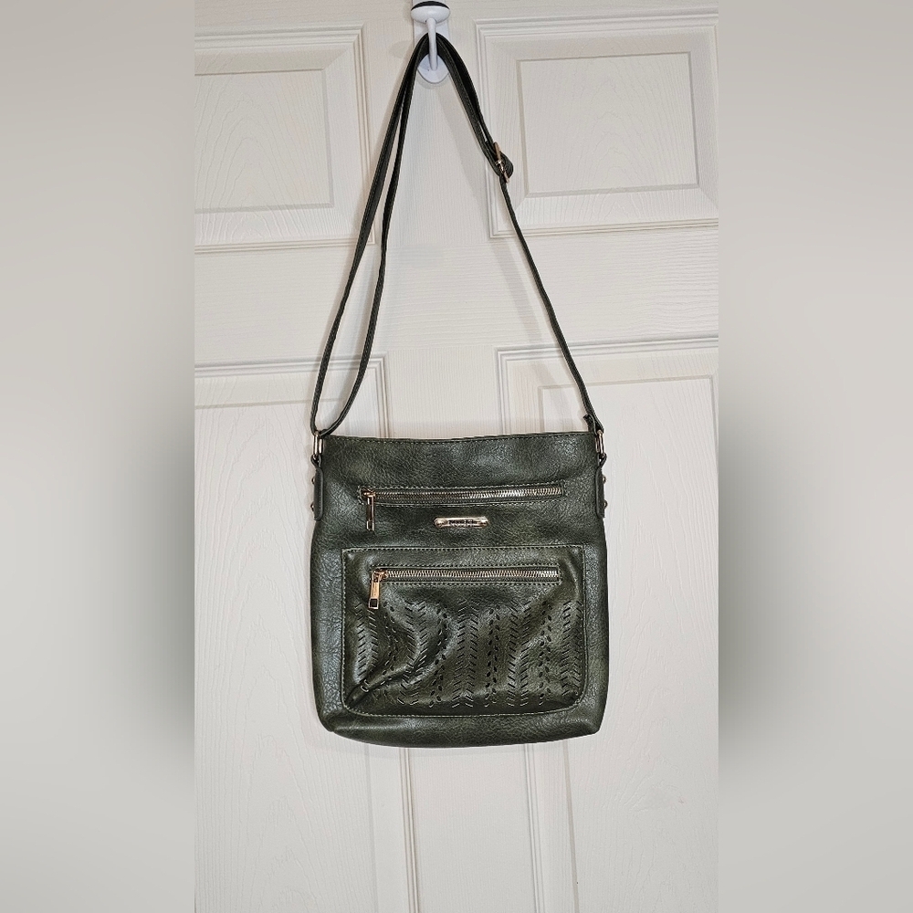 Mudd Olive Green Vegan Leather Crossbody Bag
